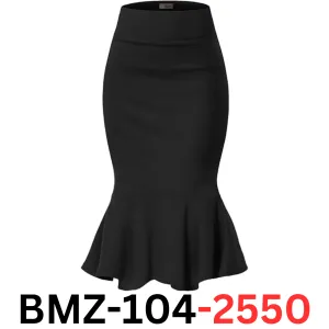 Hybrid & Company Premium Nylon Ponte Stretch Office Fishtail Pencil Skirt, Blk L