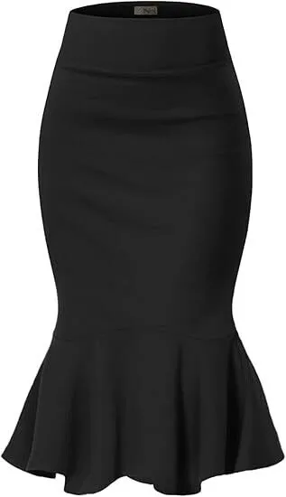 Hybrid & Company Premium Nylon Ponte Stretch Office Fishtail Pencil Skirt, Blk L
