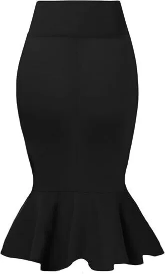 Hybrid & Company Premium Nylon Ponte Stretch Office Fishtail Pencil Skirt, Blk L