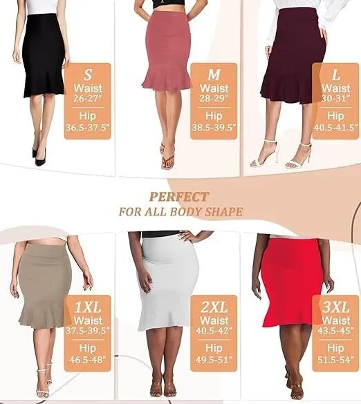 Hybrid & Company Premium Nylon Ponte Stretch Office Fishtail Pencil Skirt, Blk L