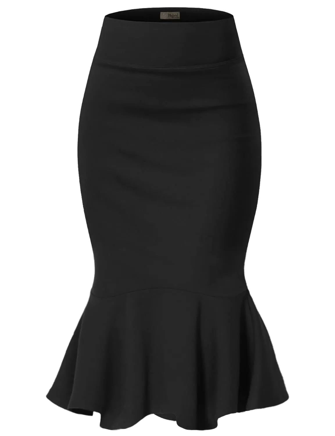 Hybrid & Company Womens Premium Nylon Ponte Stretch Office Fishtail Pencil Skirt KSK45010 1073T BLACK M