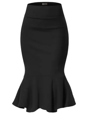 Hybrid & Company Womens Premium Nylon Ponte Stretch Office Fishtail Pencil Skirt KSK45010 1073T BLACK M