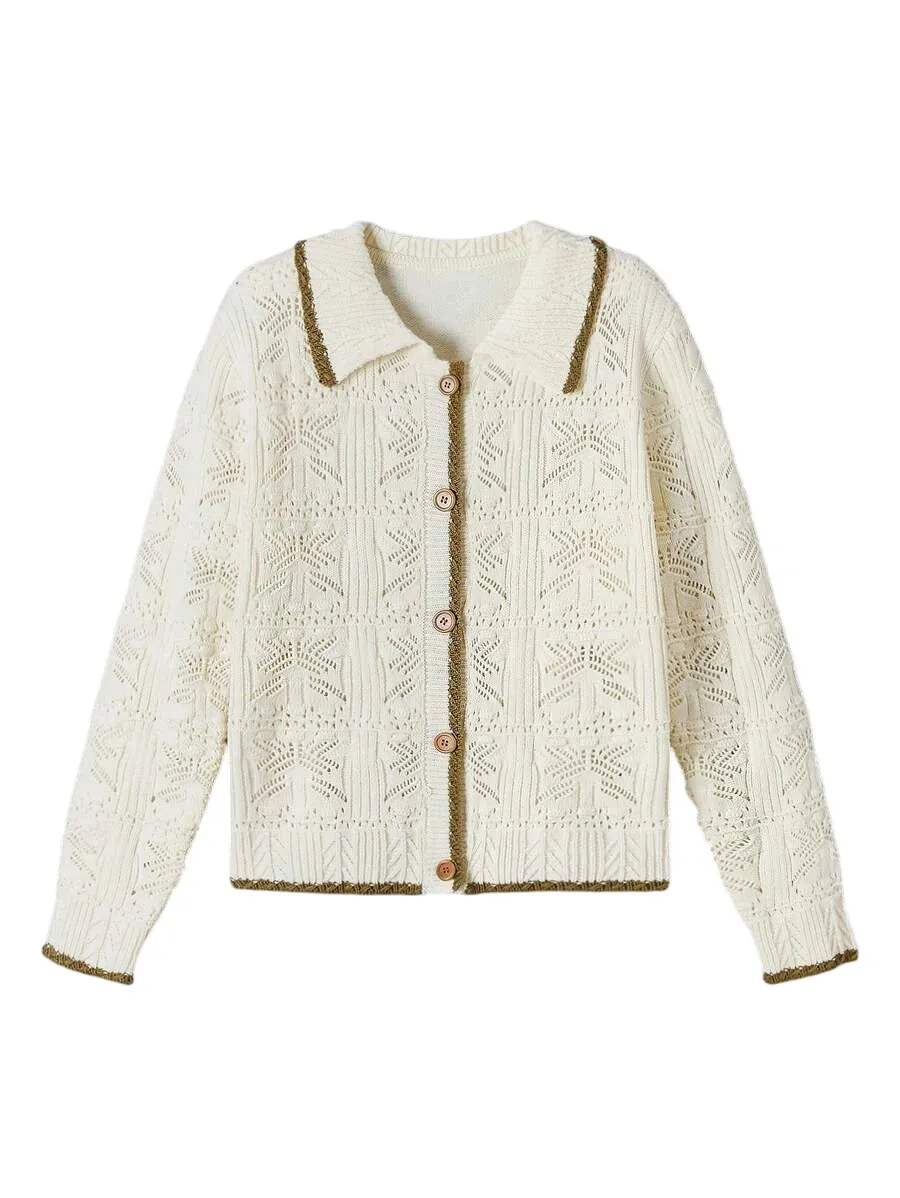 Ippolita Knitted Button-Up Cardigan with Pattern in Apricot