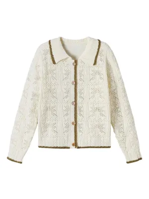 Ippolita Knitted Button-Up Cardigan with Pattern in Apricot