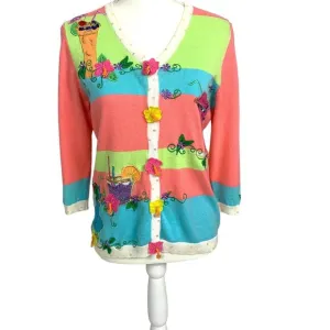 Jack B. Quick Vintage Beaded Summer Cocktail Cardigan Sweater M Embroidered