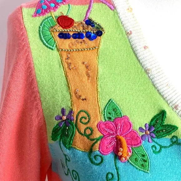 Jack B. Quick Vintage Beaded Summer Cocktail Cardigan Sweater M Embroidered