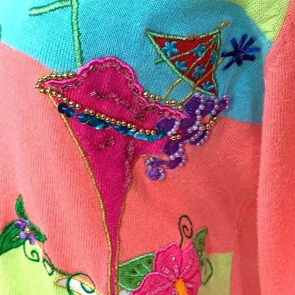 Jack B. Quick Vintage Beaded Summer Cocktail Cardigan Sweater M Embroidered