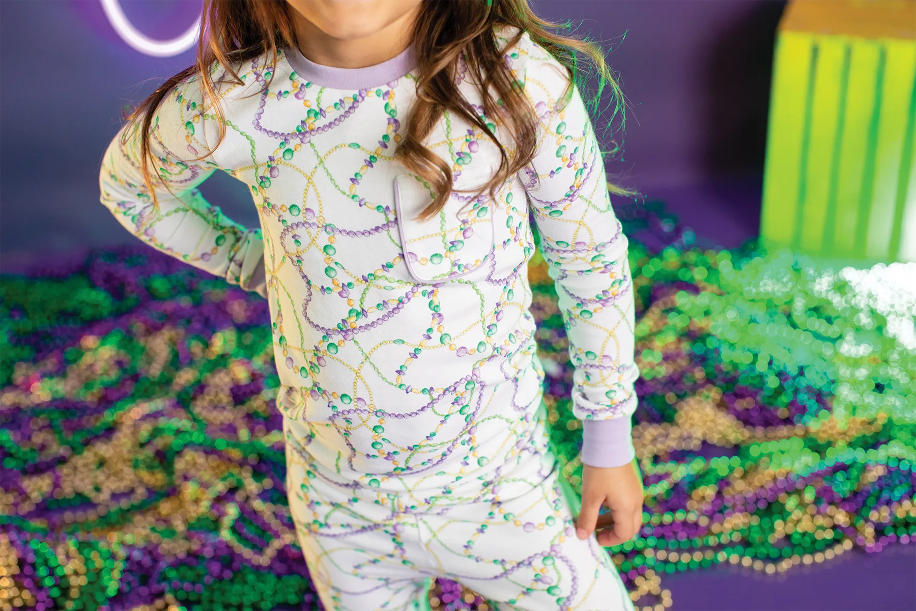 Just Here for the Beads Organic Cotton Kids Mardi Gras Pajamas