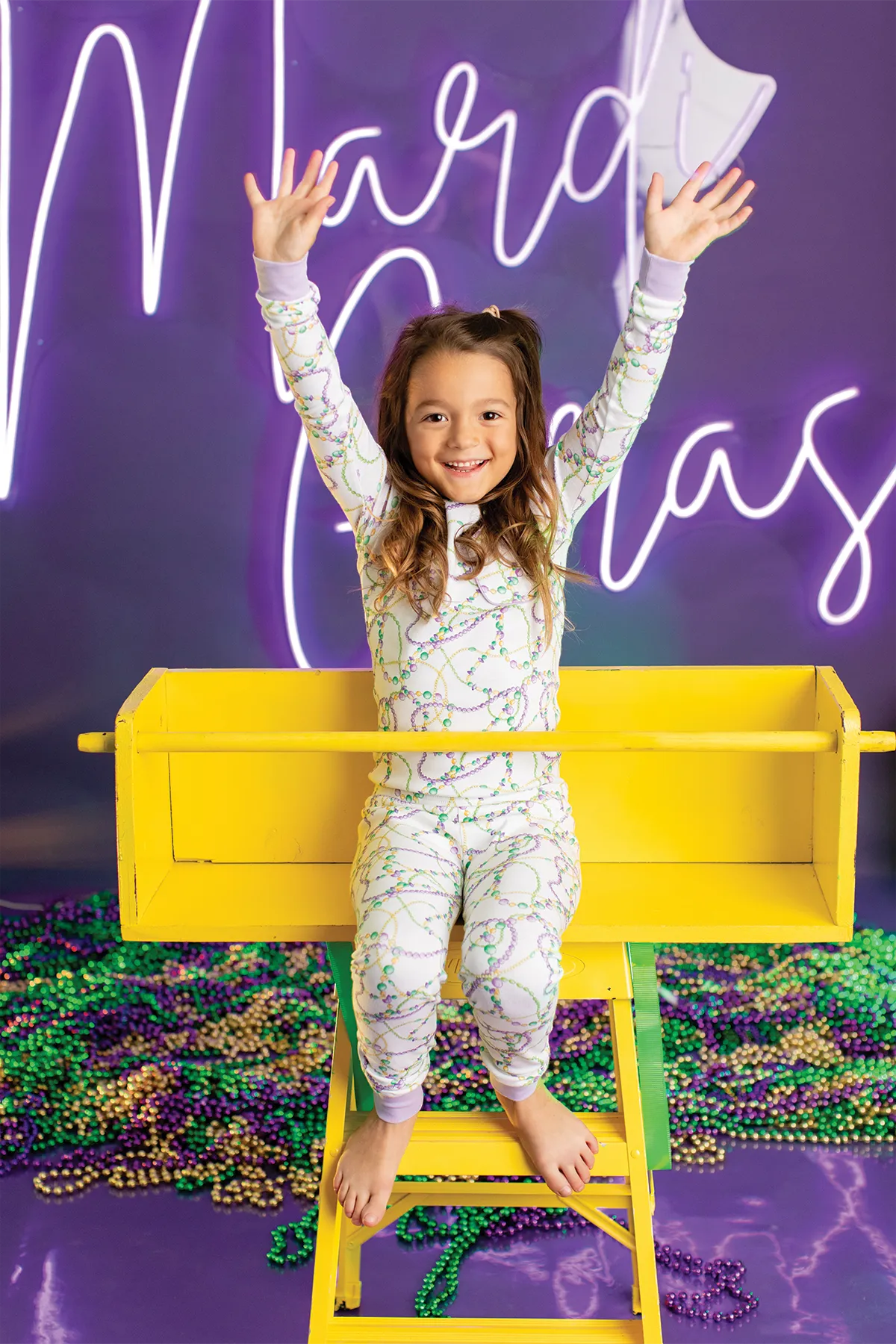 Just Here for the Beads Organic Cotton Kids Mardi Gras Pajamas