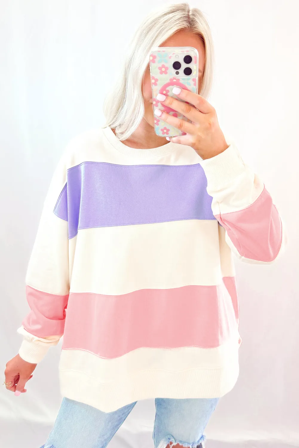 KaleaBoutique Colorblock Patchwork Drop Shoulder Crewneck Sweatshirt