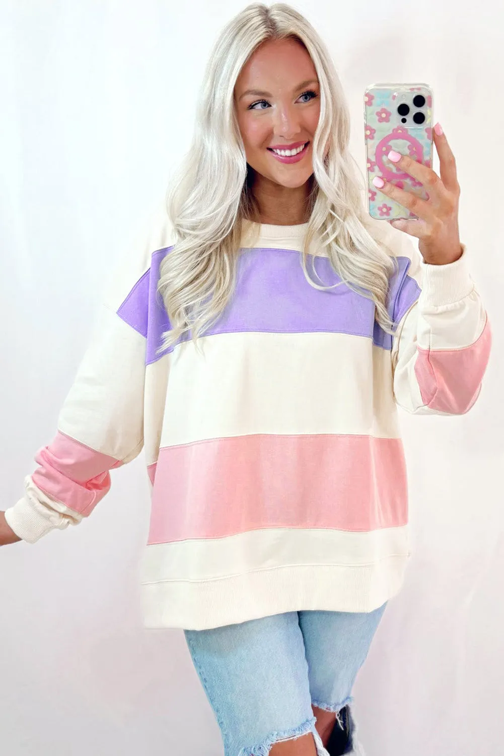 KaleaBoutique Colorblock Patchwork Drop Shoulder Crewneck Sweatshirt