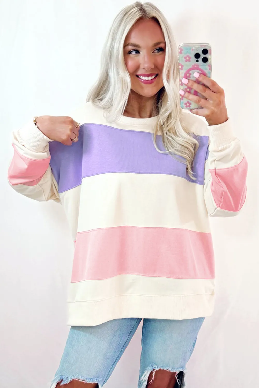 KaleaBoutique Colorblock Patchwork Drop Shoulder Crewneck Sweatshirt