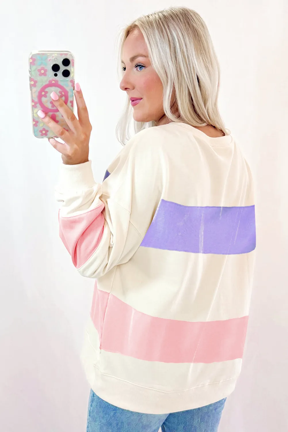 KaleaBoutique Colorblock Patchwork Drop Shoulder Crewneck Sweatshirt
