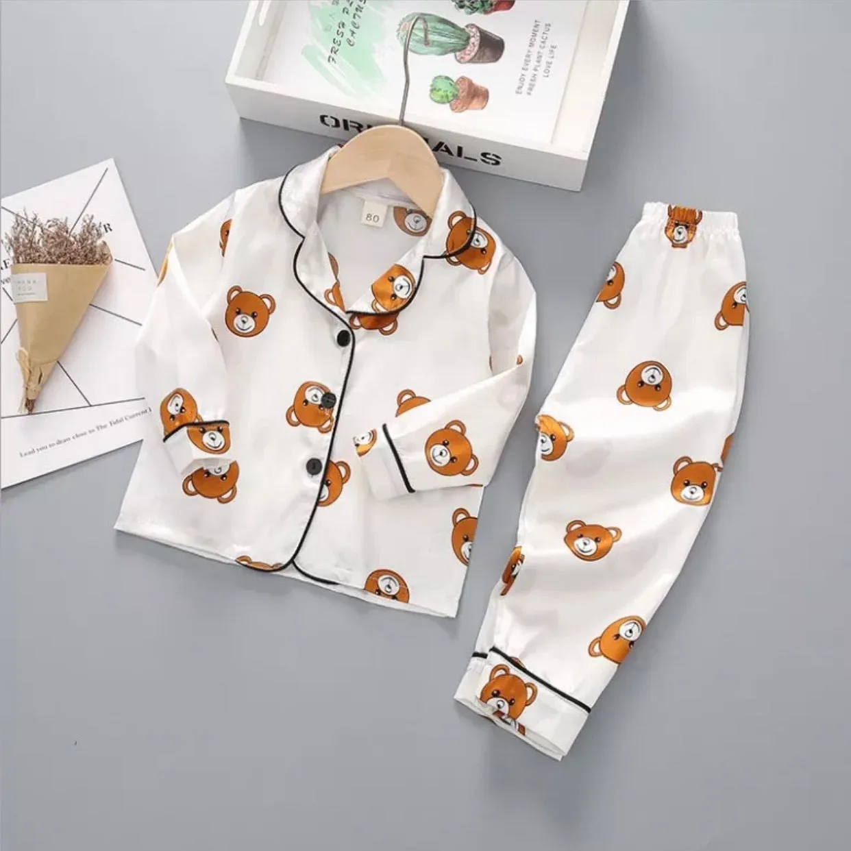 KIDS TEDDY BEAR SILK PAJAMA SET
