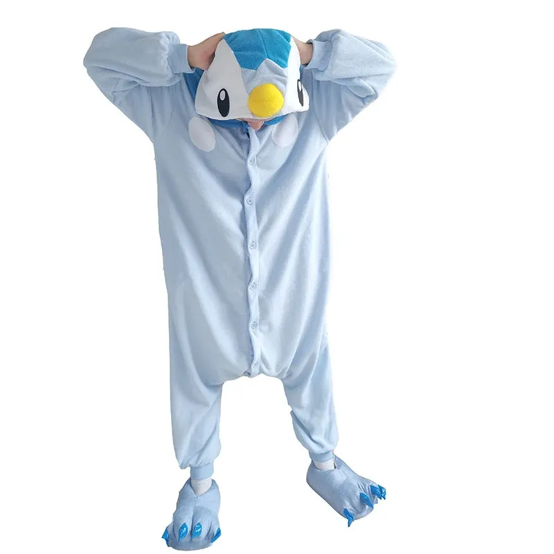 Kigurumi Onesie Men Piplup Cosplay Costume For Halloween Women Jumpsuit Christmas One-Piece Pajama Fleece Anime Full Body Pijama