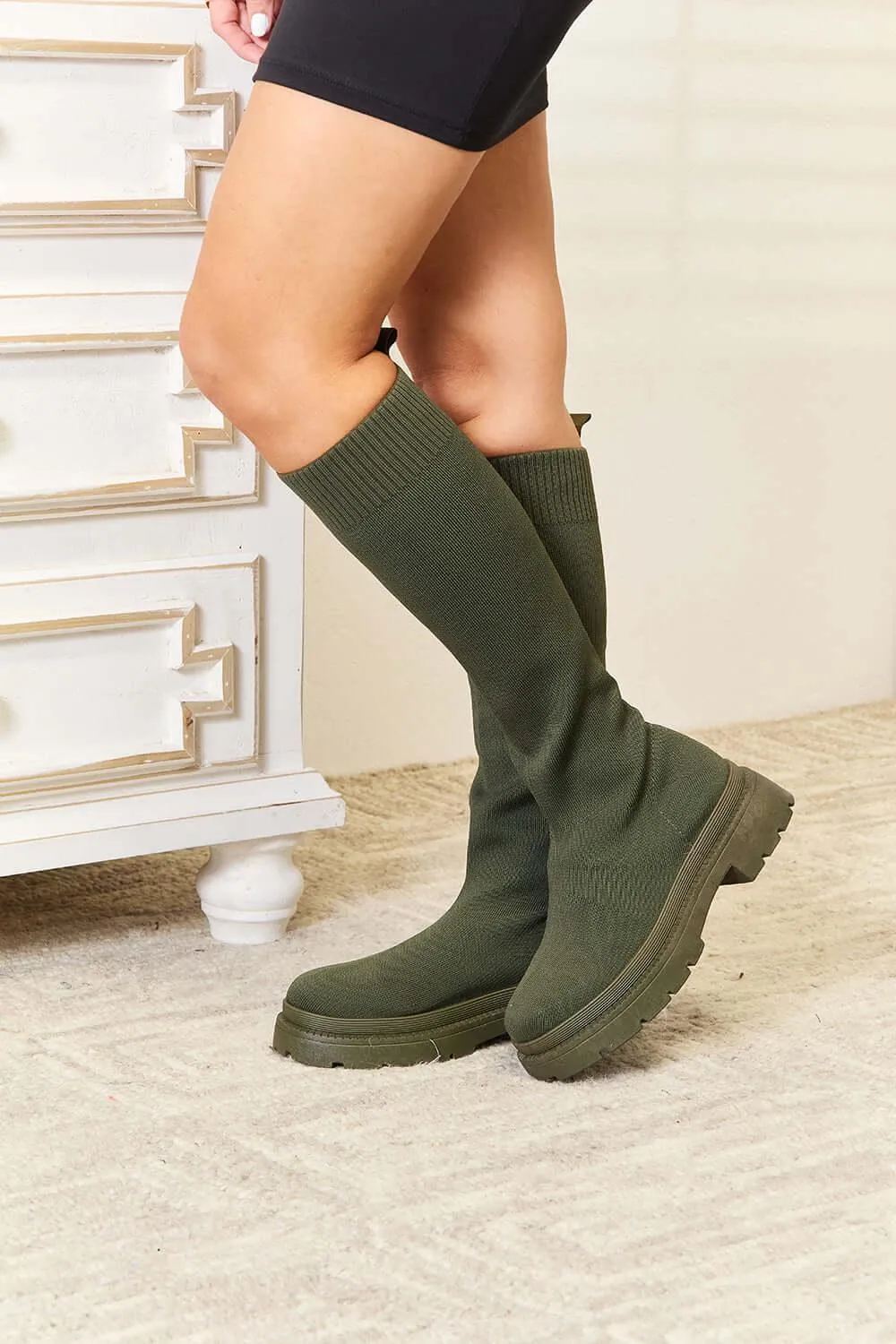 Knee High Platform Sock Boots – Sleek Stretch & Bold