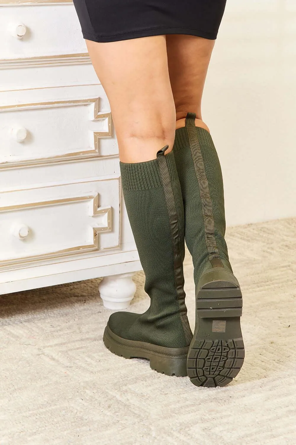 Knee High Platform Sock Boots – Sleek Stretch & Bold