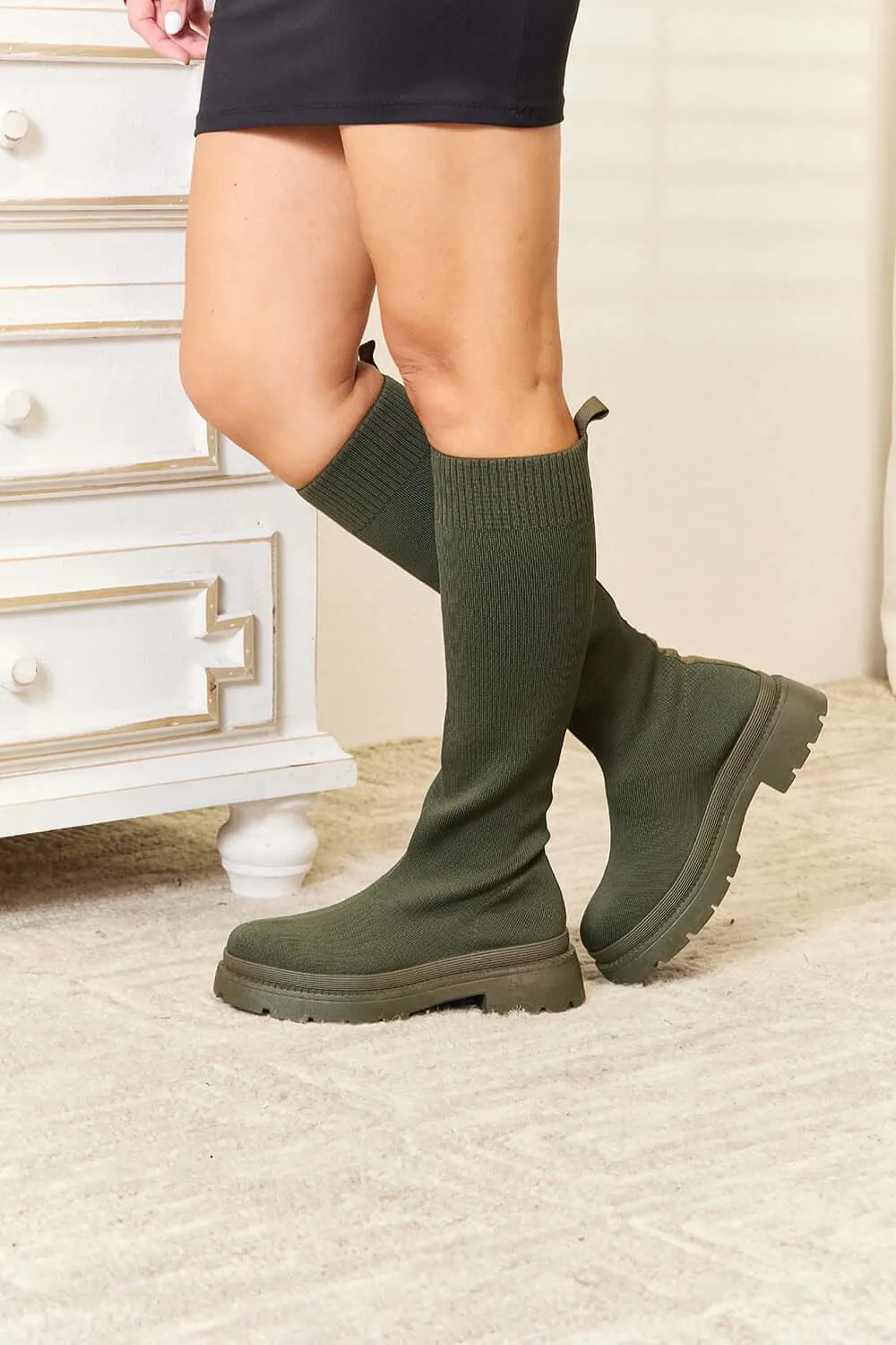 Knee High Platform Sock Boots – Sleek Stretch & Bold