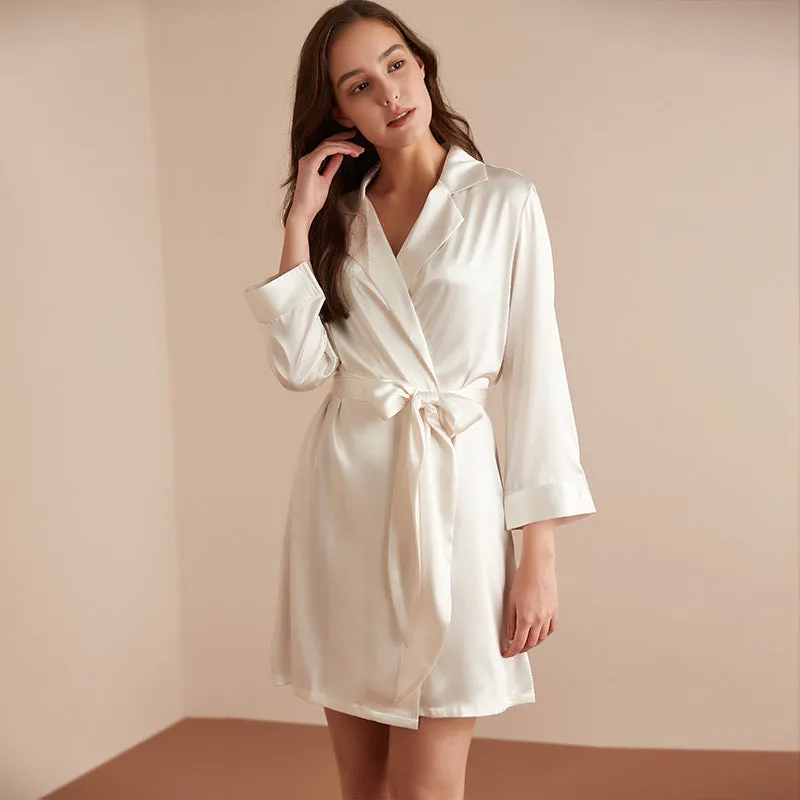 Lace Up Simulation Silk Bathrobe French Satin Pajamas