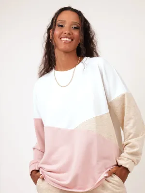 Ladies Diagonal Colorblock Track Top - White/Blush