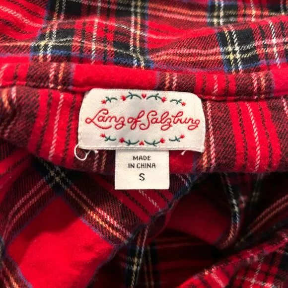 Lanz of Salzburg Flannel Nightgown Small Red Plaid Maxi Christmas Holiday Cabin