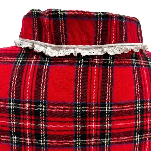 Lanz of Salzburg Flannel Nightgown Small Red Plaid Maxi Christmas Holiday Cabin