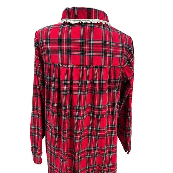 Lanz of Salzburg Flannel Nightgown Small Red Plaid Maxi Christmas Holiday Cabin