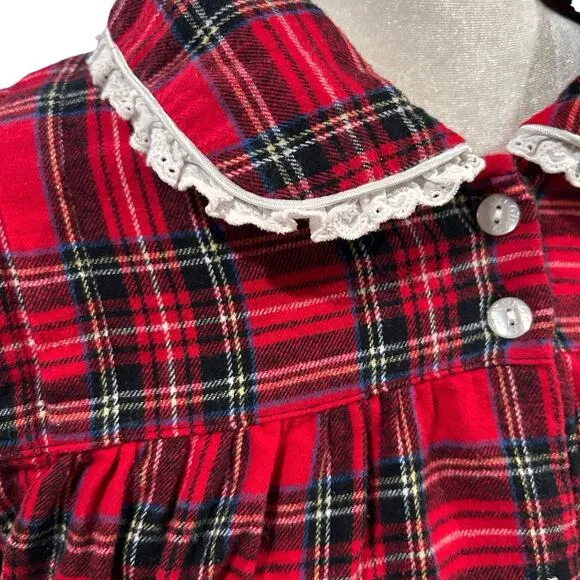 Lanz of Salzburg Flannel Nightgown Small Red Plaid Maxi Christmas Holiday Cabin