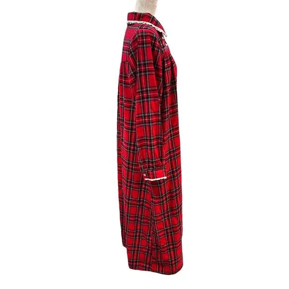Lanz of Salzburg Flannel Nightgown Small Red Plaid Maxi Christmas Holiday Cabin
