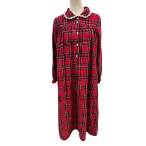 Lanz of Salzburg Flannel Nightgown Small Red Plaid Maxi Christmas Holiday Cabin