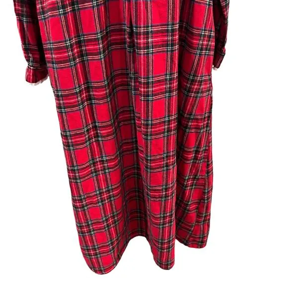 Lanz of Salzburg Flannel Nightgown Small Red Plaid Maxi Christmas Holiday Cabin