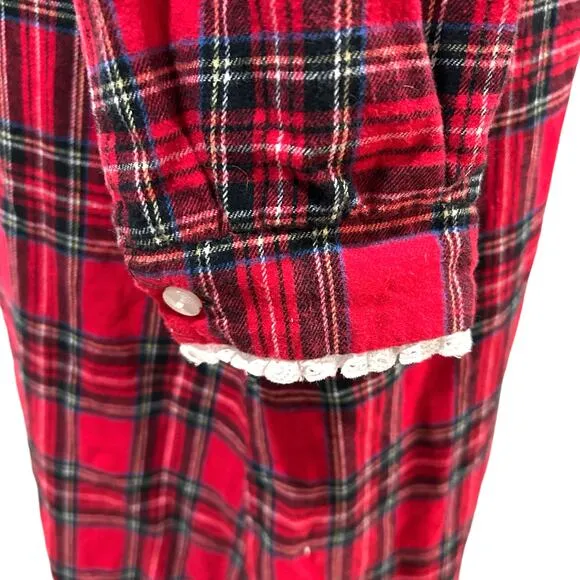 Lanz of Salzburg Flannel Nightgown Small Red Plaid Maxi Christmas Holiday Cabin