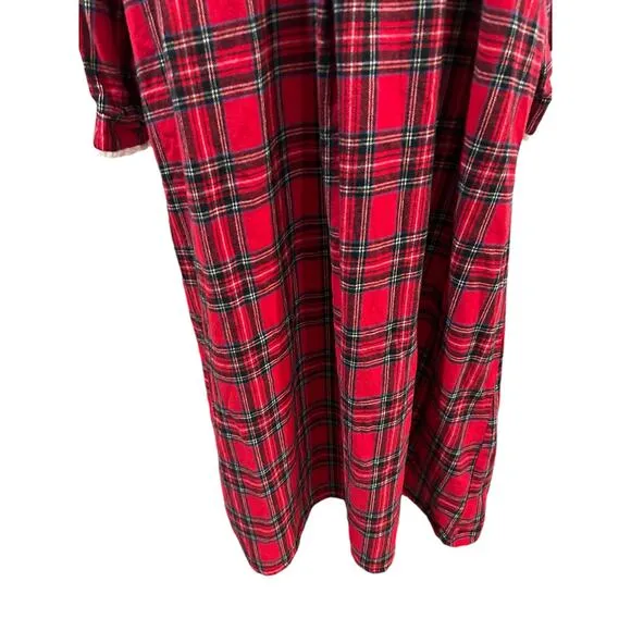 Lanz of Salzburg Flannel Nightgown Small Red Plaid Maxi Christmas Holiday Cabin