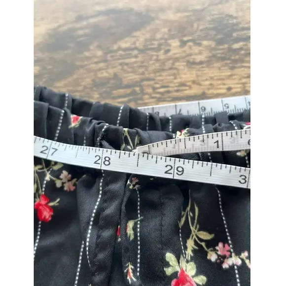Lauren Ralph L. Small Black Red Rose Print Pajamas Pant Set