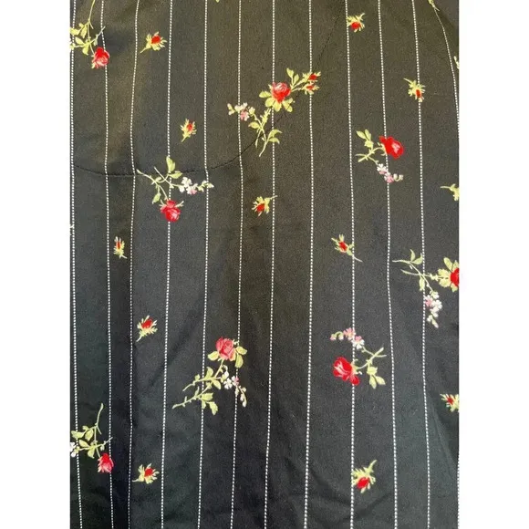 Lauren Ralph L. Small Black Red Rose Print Pajamas Pant Set