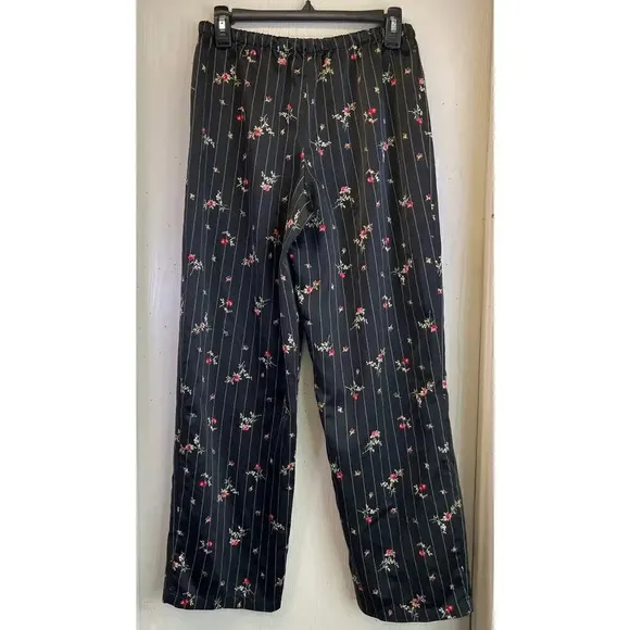 Lauren Ralph L. Small Black Red Rose Print Pajamas Pant Set