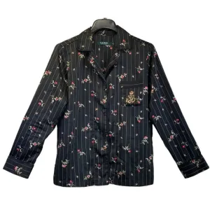 Lauren Ralph L. Small Black Red Rose Print Pajamas Pant Set