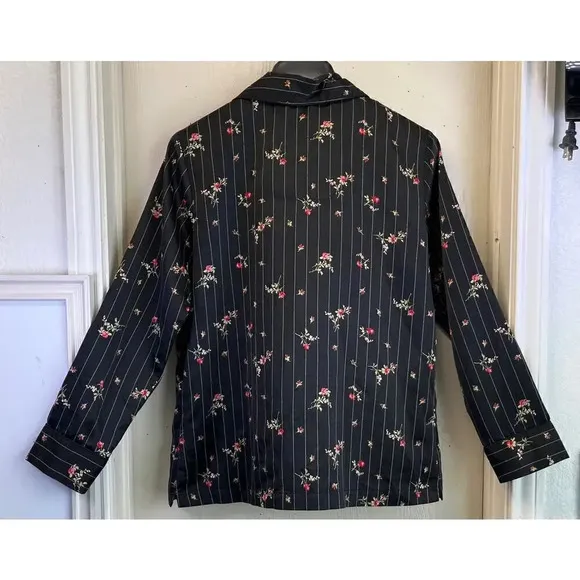 Lauren Ralph L. Small Black Red Rose Print Pajamas Pant Set