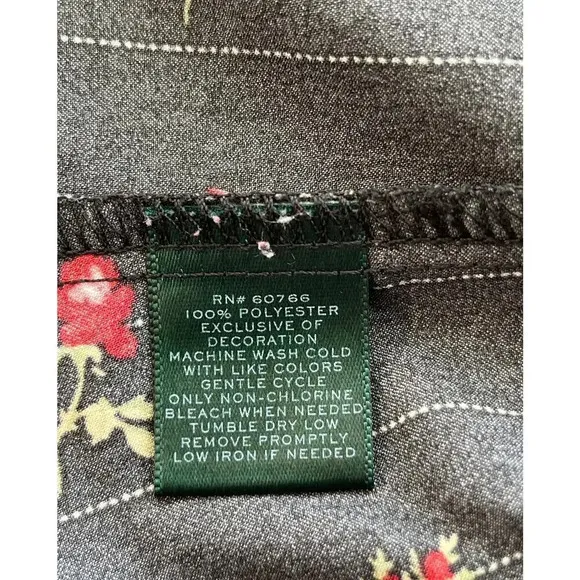 Lauren Ralph L. Small Black Red Rose Print Pajamas Pant Set