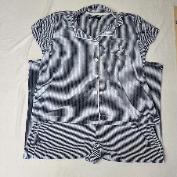 Lauren Ralph Lauren Womens Large Classic Navy Pin Striped Pajamas