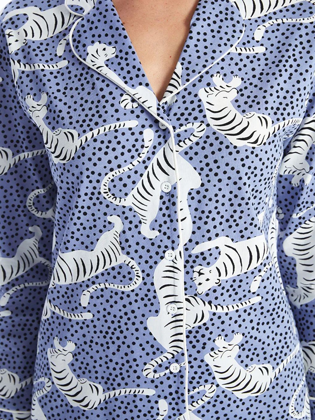 LCW DREAM Lilac Shirt Collar Zebra Patterned Women Pajama Set