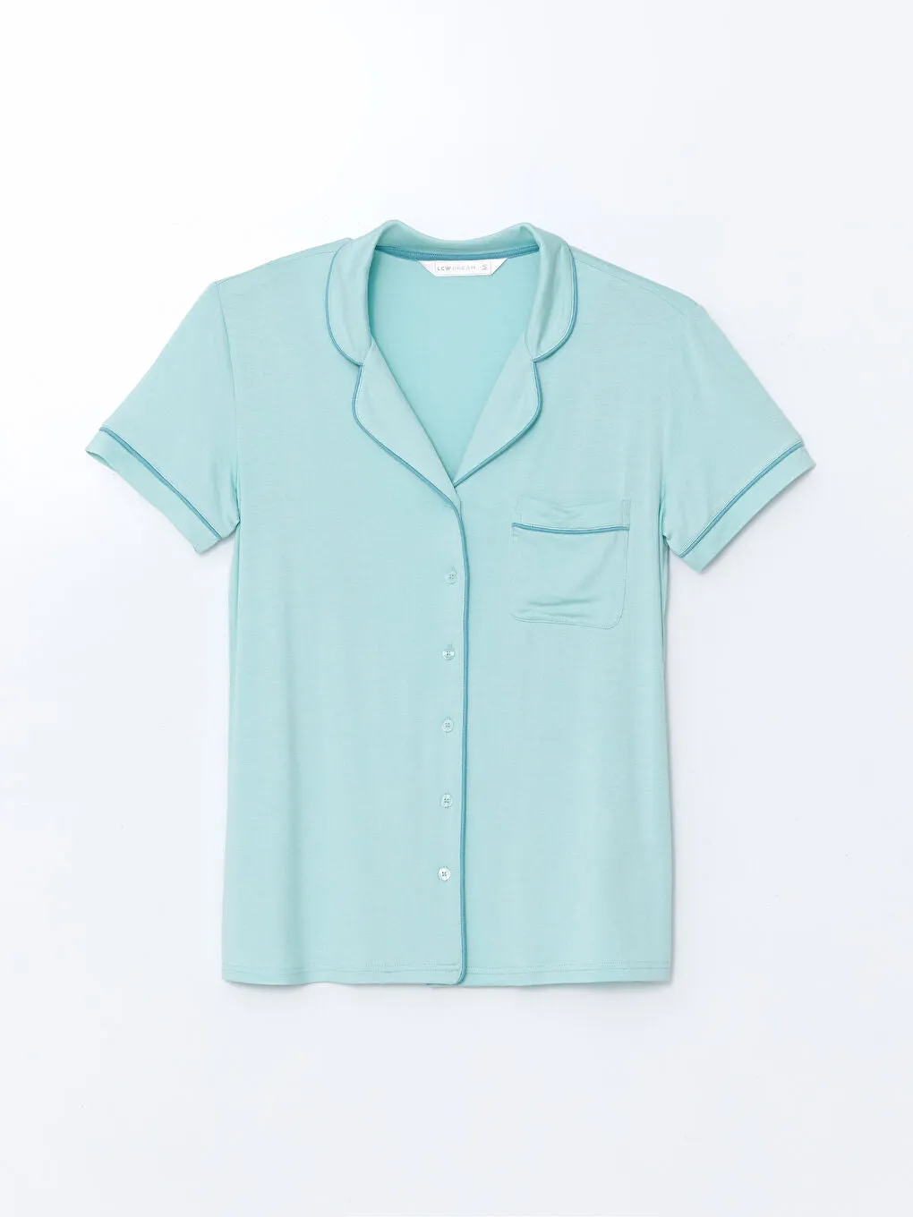 LCW DREAM Turquoise Shirt Collar Women Shorts Pajama Set
