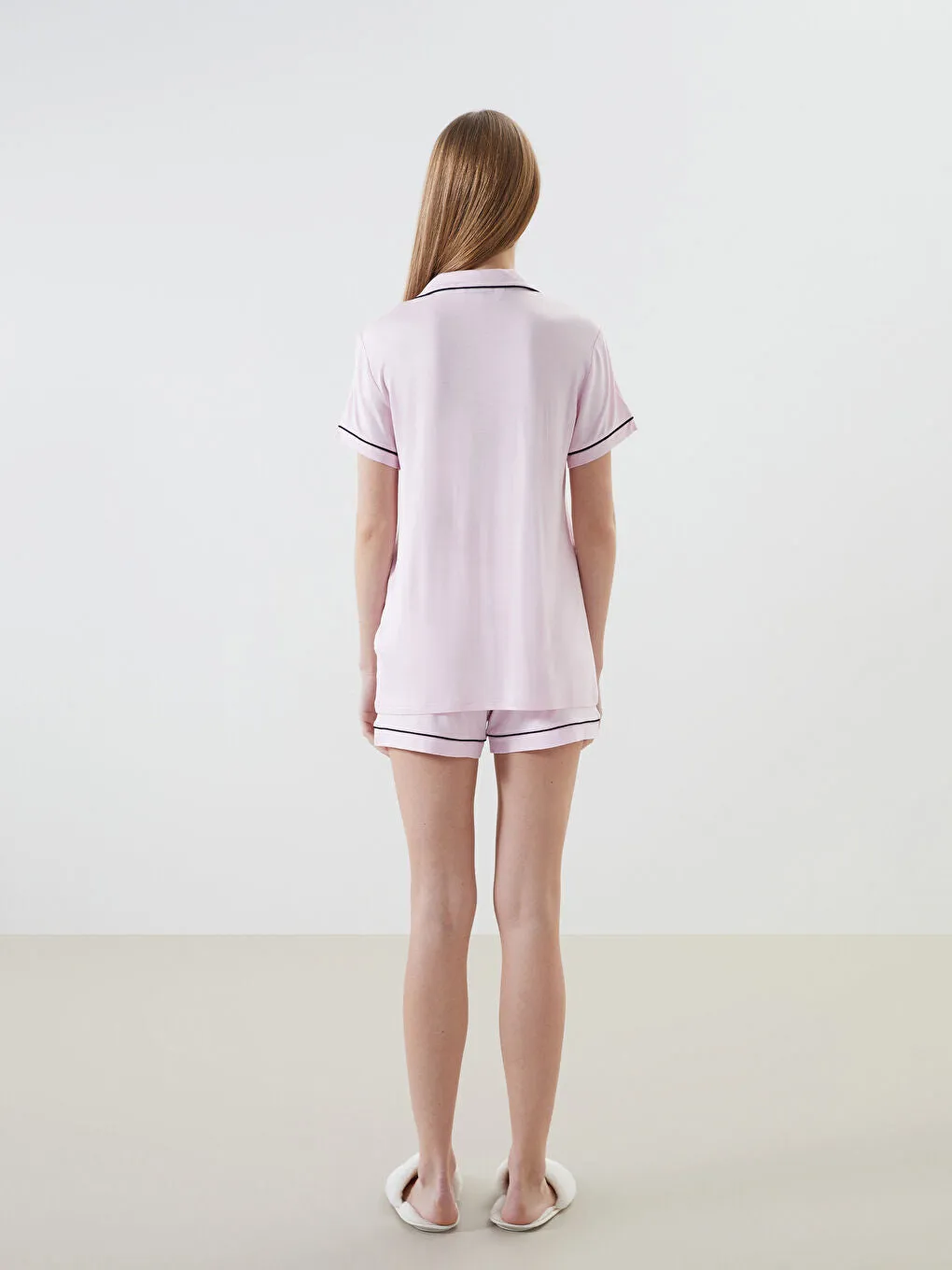 LCW DREAM Turquoise Shirt Collar Women Shorts Pajama Set