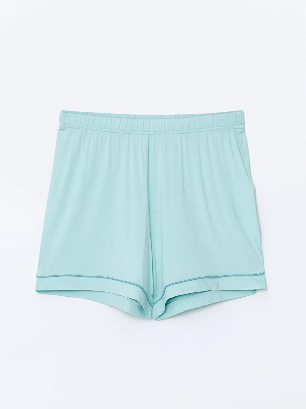 LCW DREAM Turquoise Shirt Collar Women Shorts Pajama Set