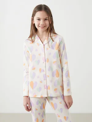 LCW Kids Beige Shirt Collar Girls Pajama Set