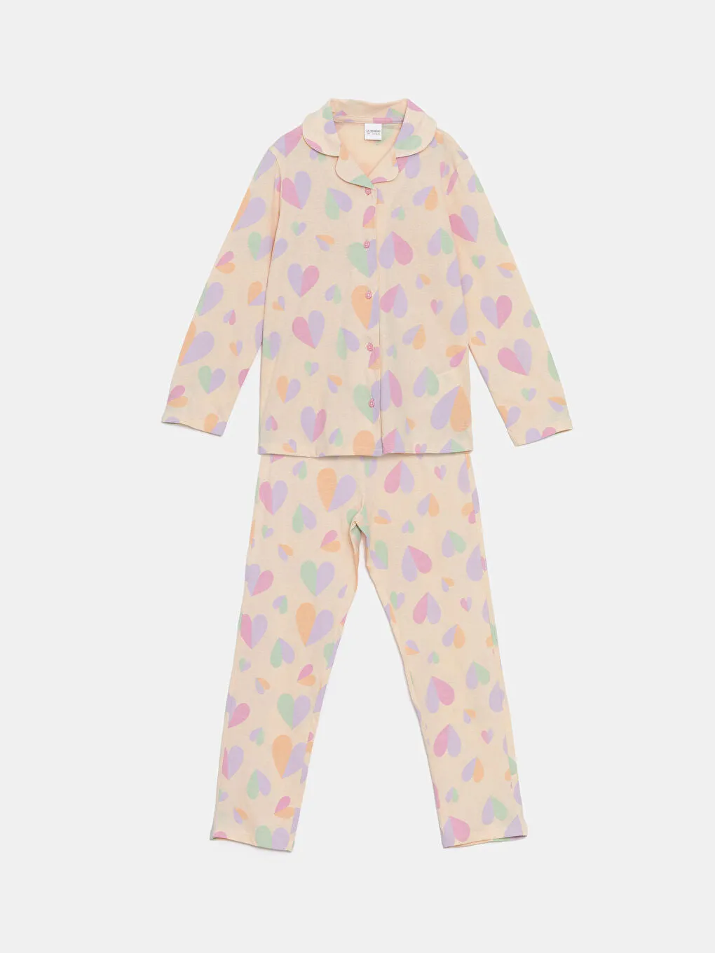 LCW Kids Beige Shirt Collar Girls Pajama Set