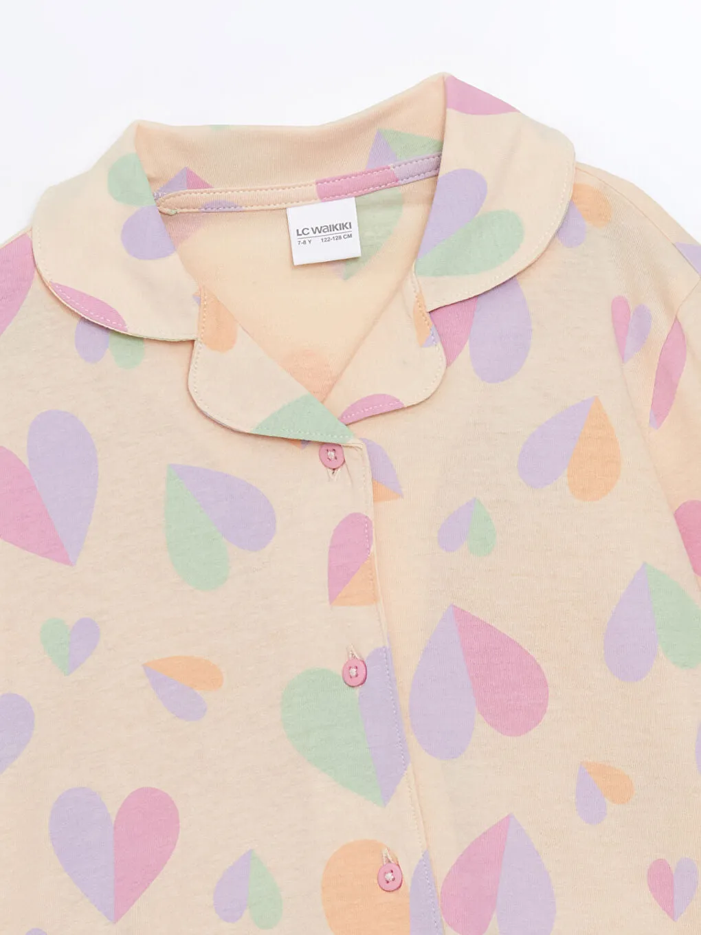 LCW Kids Beige Shirt Collar Girls Pajama Set