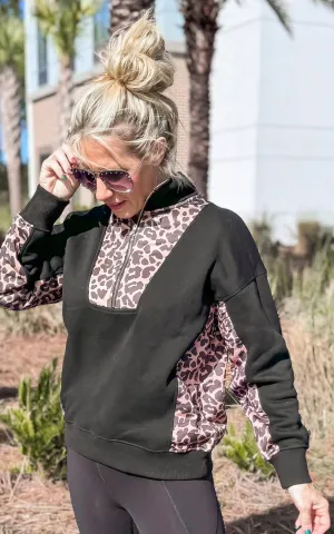 Leopard Colorblock Quarter Zip Pullover | SALTY WAVE  *DEAL-FINAL SALE