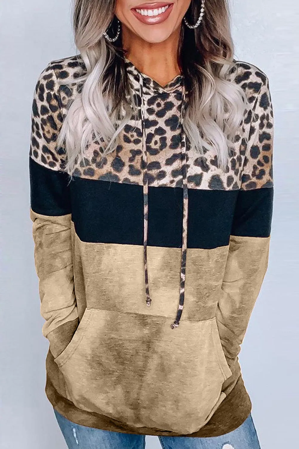 Leopard Tie Dye Colorblock Hoodie