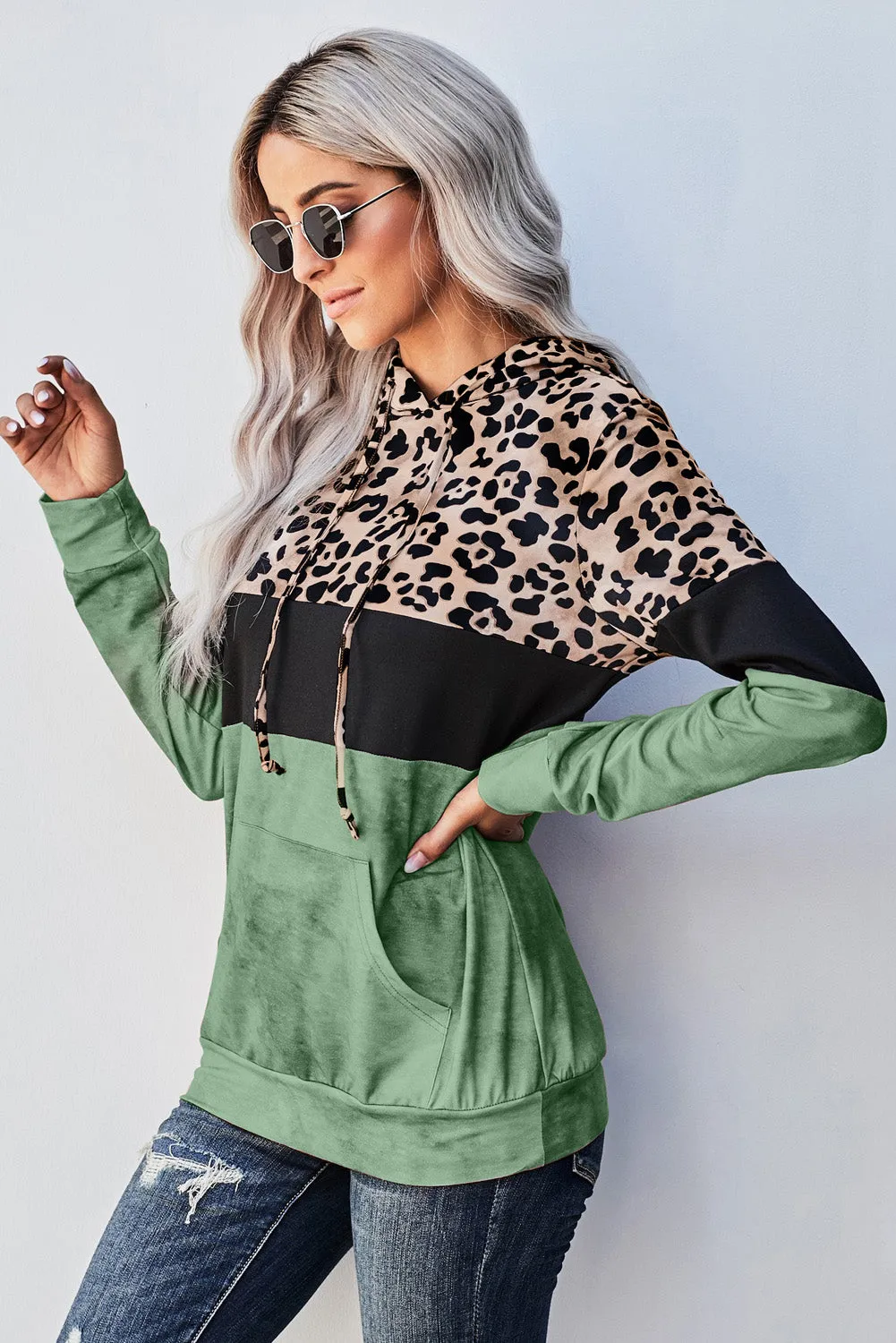 Leopard Tie Dye Colorblock Hoodie
